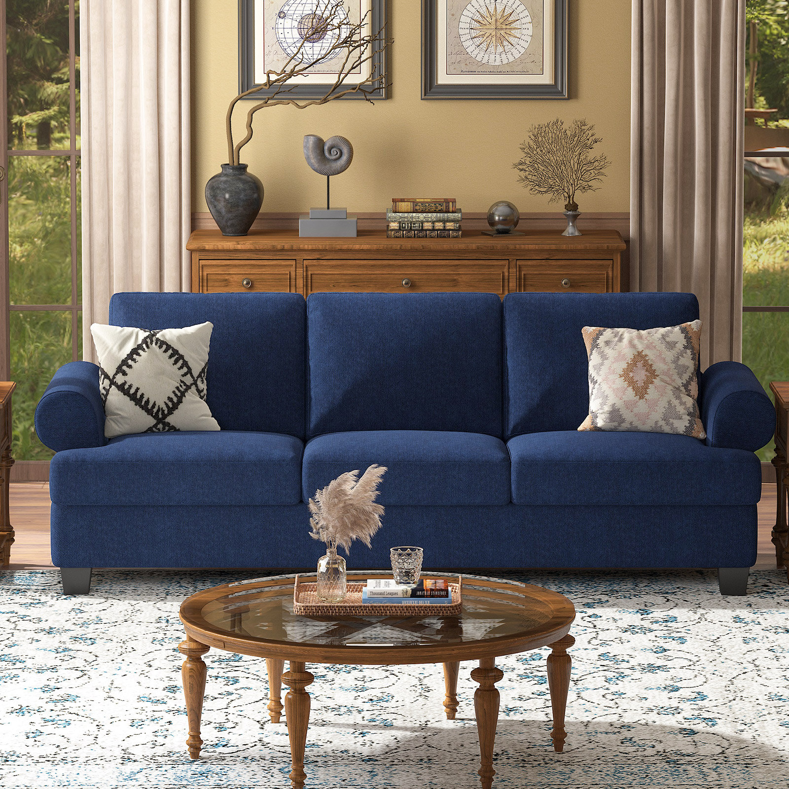Blue mid century modern sofa sales